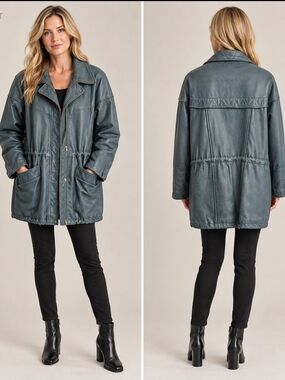 Pelle Women's Teal Leather Drawstring Hunting Jacket